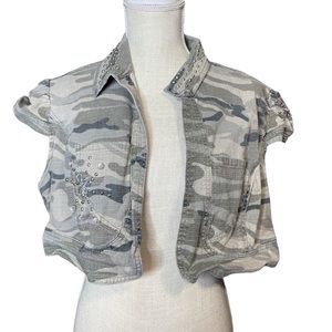 Laser Jeans Camo and Rhinestone Cropped Jacket